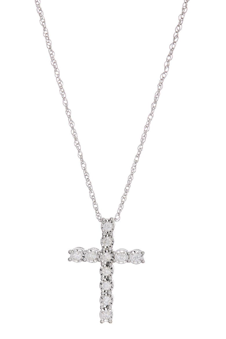 Diamond Cross Pendant Necklace, Main, color, SILVER