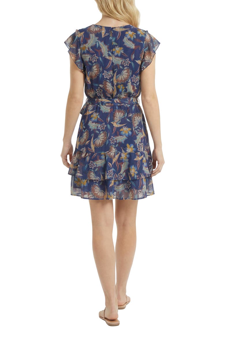 Ruffle Cap Sleeve Faux Wrap Dress, Alternate, color, NAVY/ HOLLYHOCK