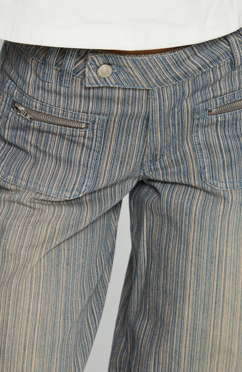 Princess Polly Lifetimes Mid Rise Wide Leg Jeans, Alternate, color, Dark Blue Stripe