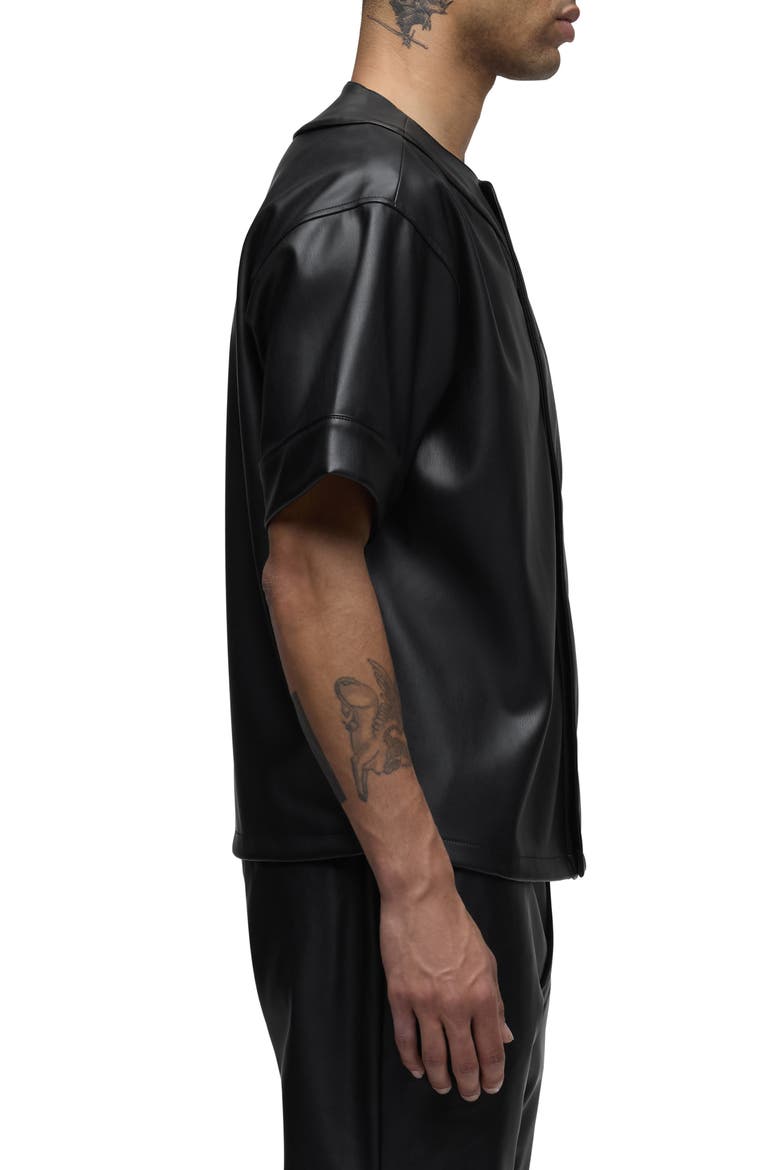 Faux Leather Baseball Jersey, Alternate, color, BLACK