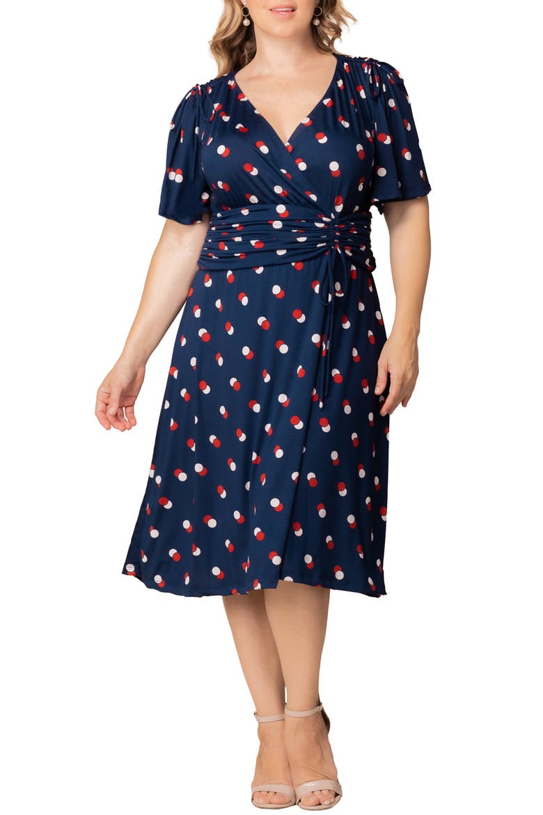 Jemma Ruched Tie Dress, Main, color, NAVY DOT DUO