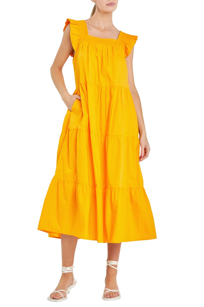 Ruffle Detail Midi Dress, Main, color, ORANGE