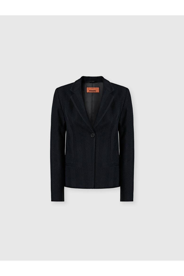 Single-breasted Blazer In Cotton And Viscose Tone-on-tone Zig Zag, Main, color, Black