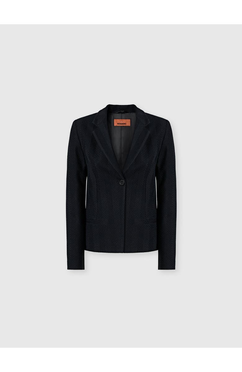 Missoni Single-breasted Blazer In Cotton And Viscose Tone-on-tone Zig Zag, Main, color, Black