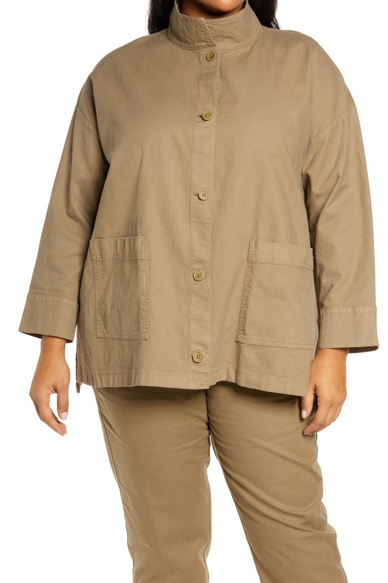 Stand Collar Organic Cotton & Hemp Jacket, Alternate, color, TARGN