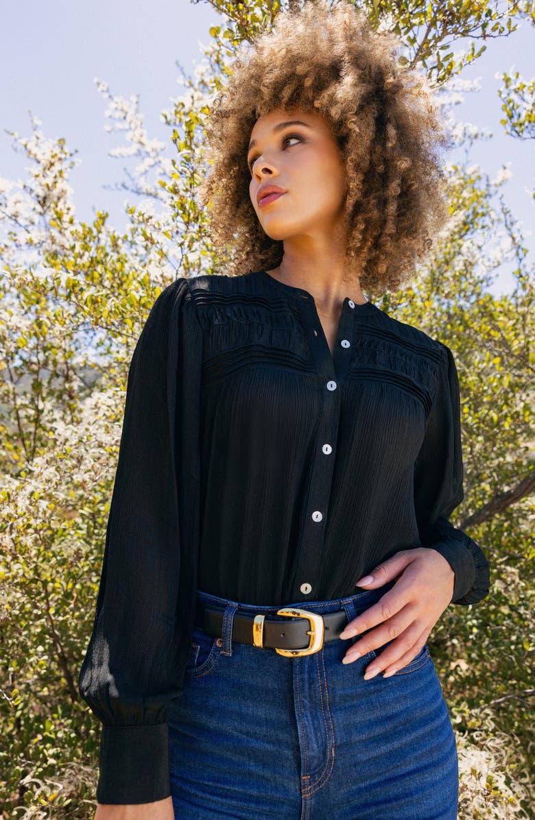 matty m. Andie Pleated Yoke Button-Up Shirt, Alternate, color, Black