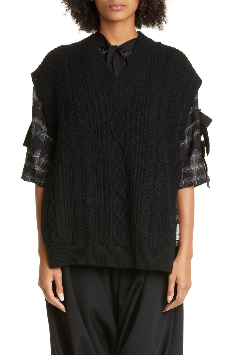 Tao Comme des Garçons Women's Aran Side Ties Shetland Wool Sweater Vest, Main, color,