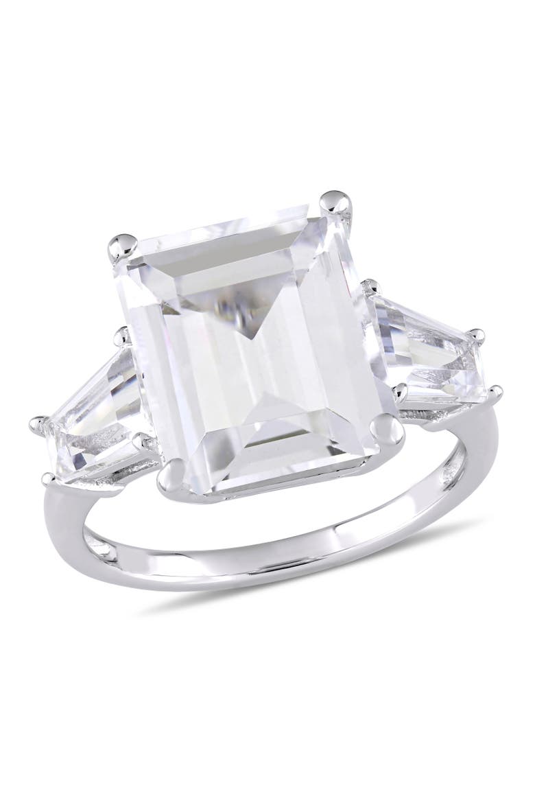 White Topaz Emerald-Cut 3-Stone Ring, Main, color, Sterling Silver