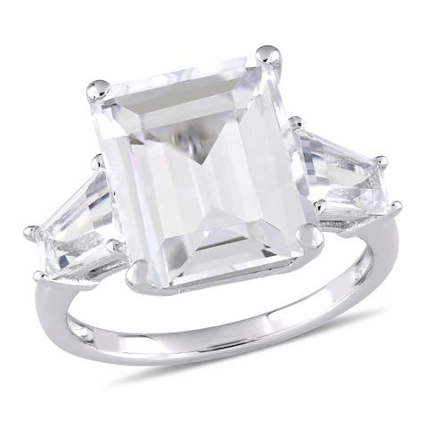 White Topaz Emerald-Cut 3-Stone Ring