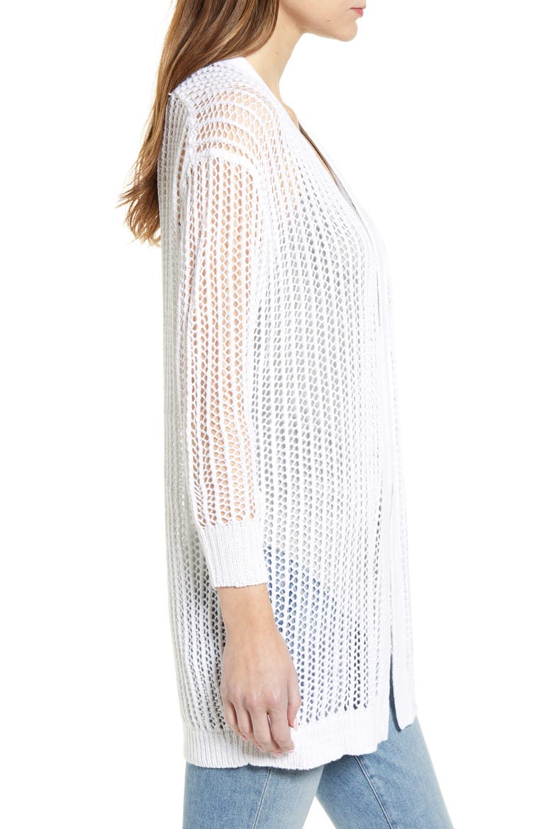 Crochet Open Front Long Cardigan, Alternate, color, WHITE