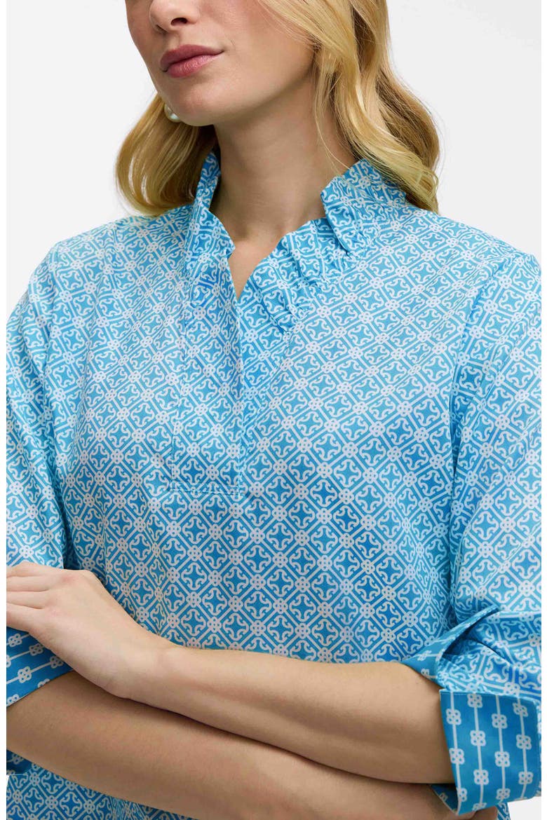 Tammy Geo Lattice Print Ruffle Collar Top, Alternate, color, BLUE/ WHITE