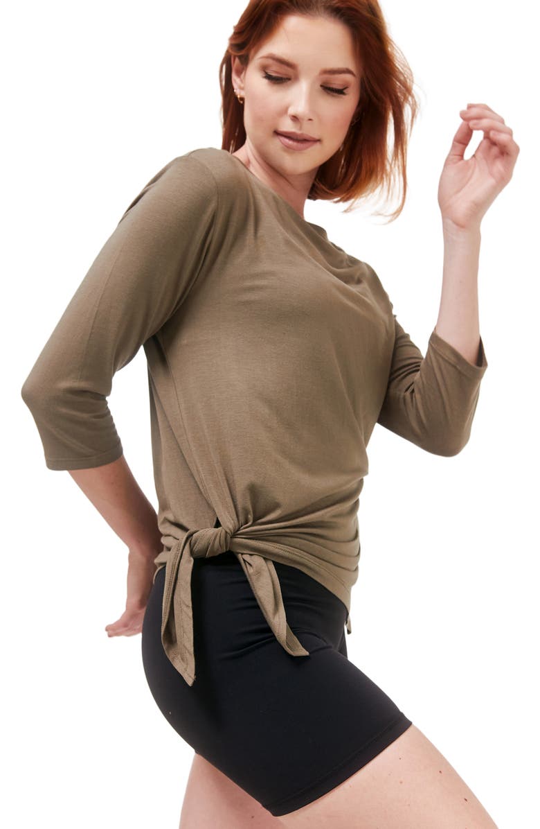 Rebody Active Anen Side Tie 3/4 Sleeve Top, Main, color, Army Sage