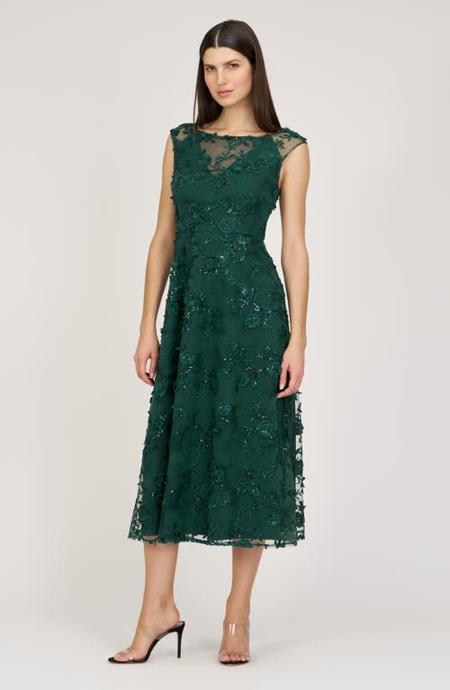Js Collections Viviana Embroidered Sequin Floral Cocktail Midi Dress In Green