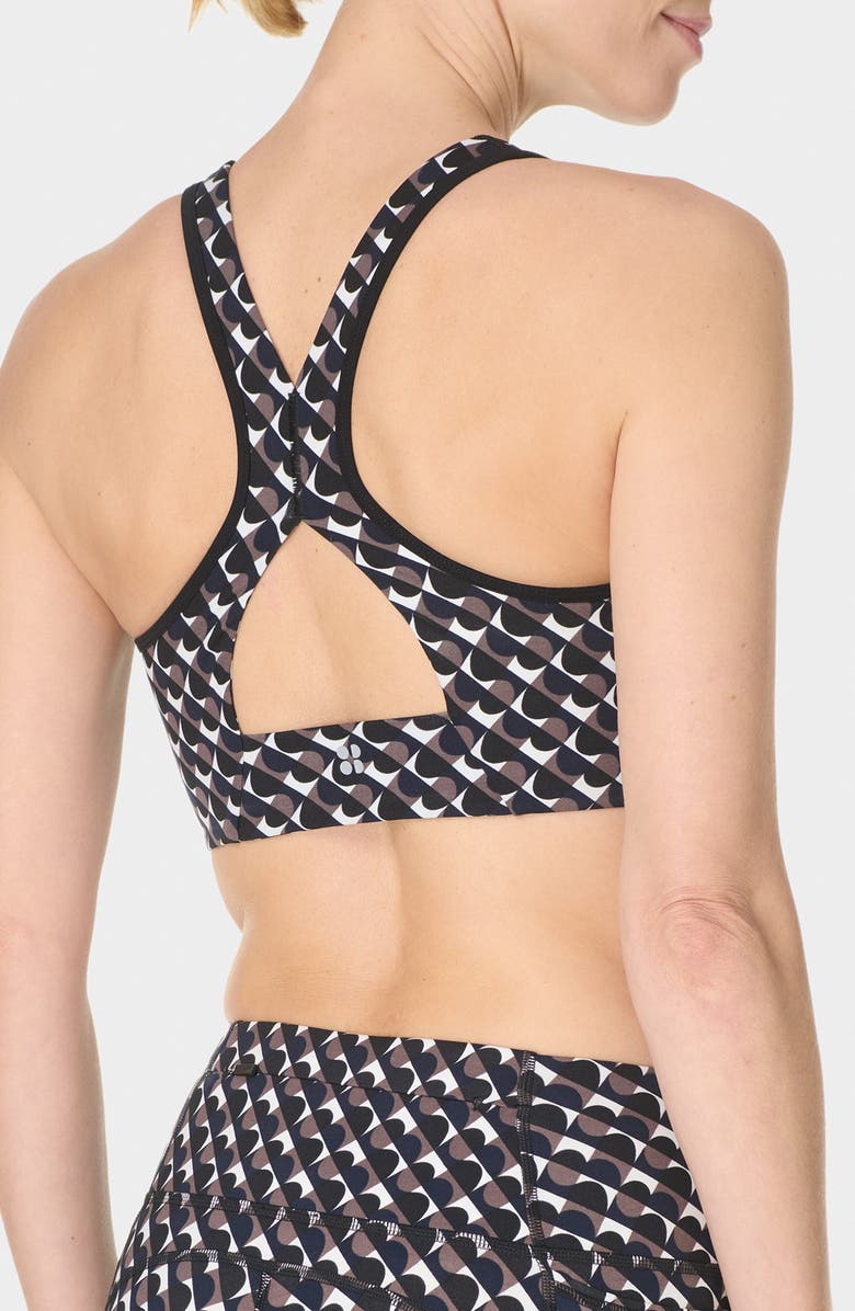 Sweaty Betty Power Geo Print Side Stripe Sports Bra, Alternate, color, Black Bauhaus Print