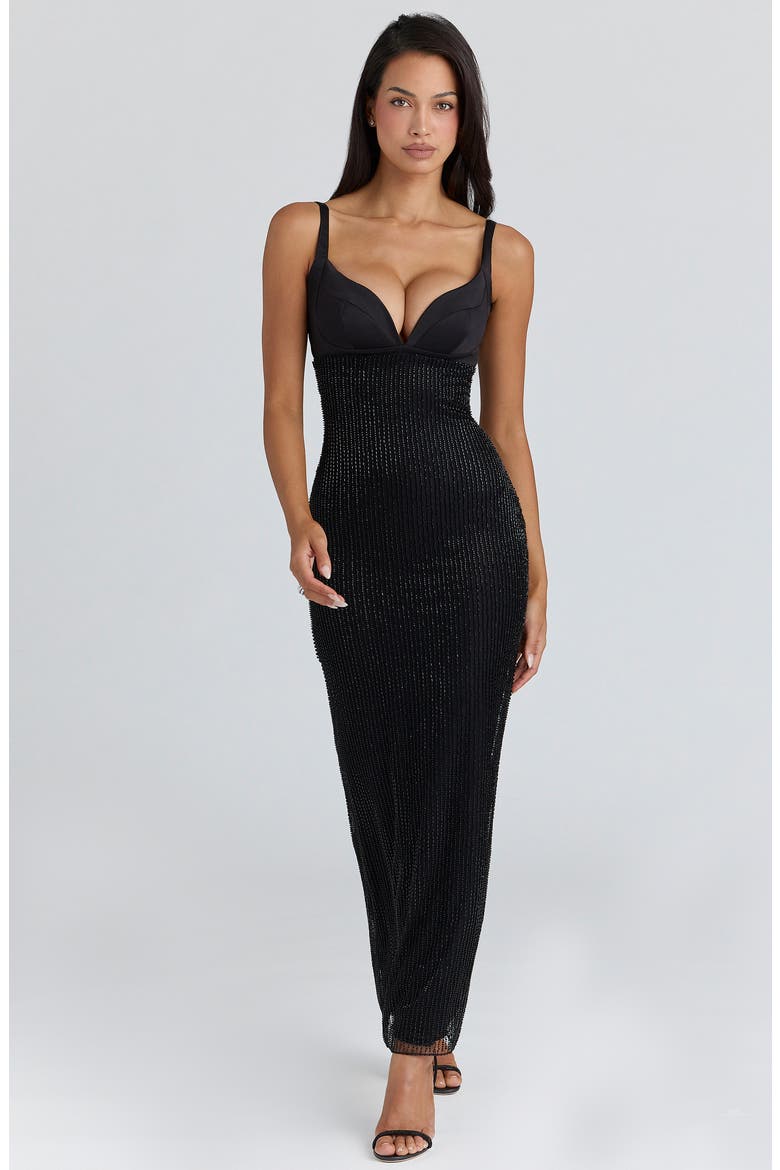 Ari Hand Beaded Body-Con Gown, Alternate, color, BLACK