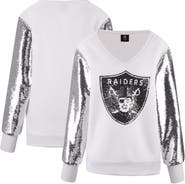 CUCE Women's Cuce White Las Vegas Raiders Sequin Sleeve V-Neck Pullover Sweatshirt