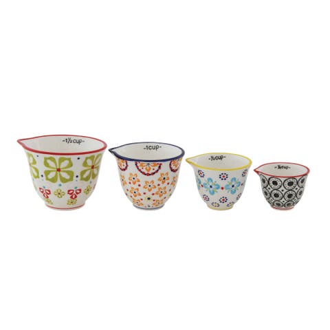 Floral Hand Stamped Stoneware Measuring Cups
