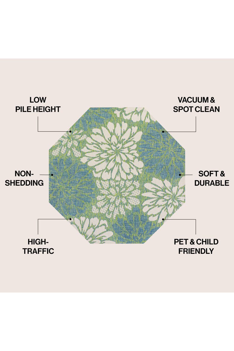 Zinnia Modern Floral Textured Weave Octagon Indoor/Outdoor Area Rug, Alternate, color, Cream/Green