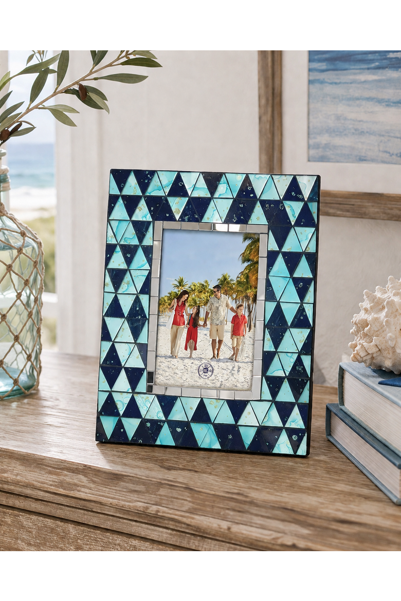 Blue Mosaic Geometric Tile 4x6 Wooden Photo Picture Frame, Alternate, color, Blue