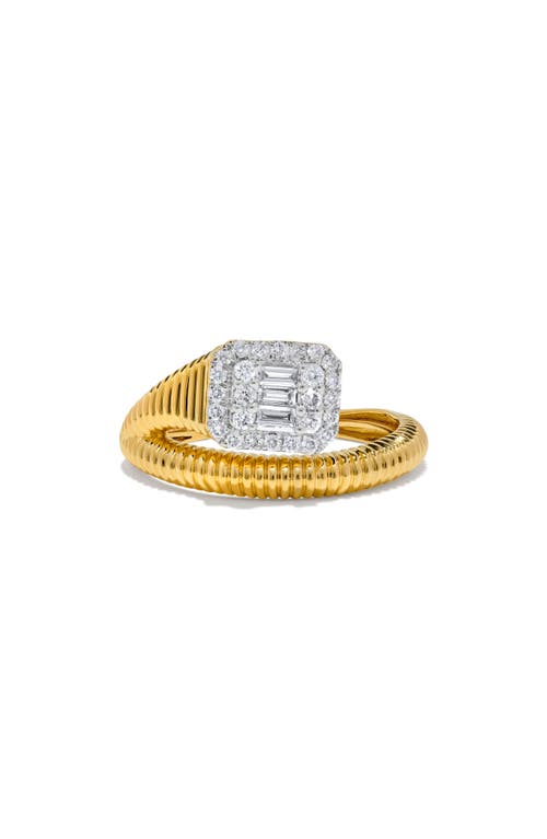 H.j. Namdar Diamond Cluster Rib Textured Bypass Ring
