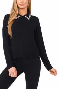 CeCe Embellished Collar Rib Sweater