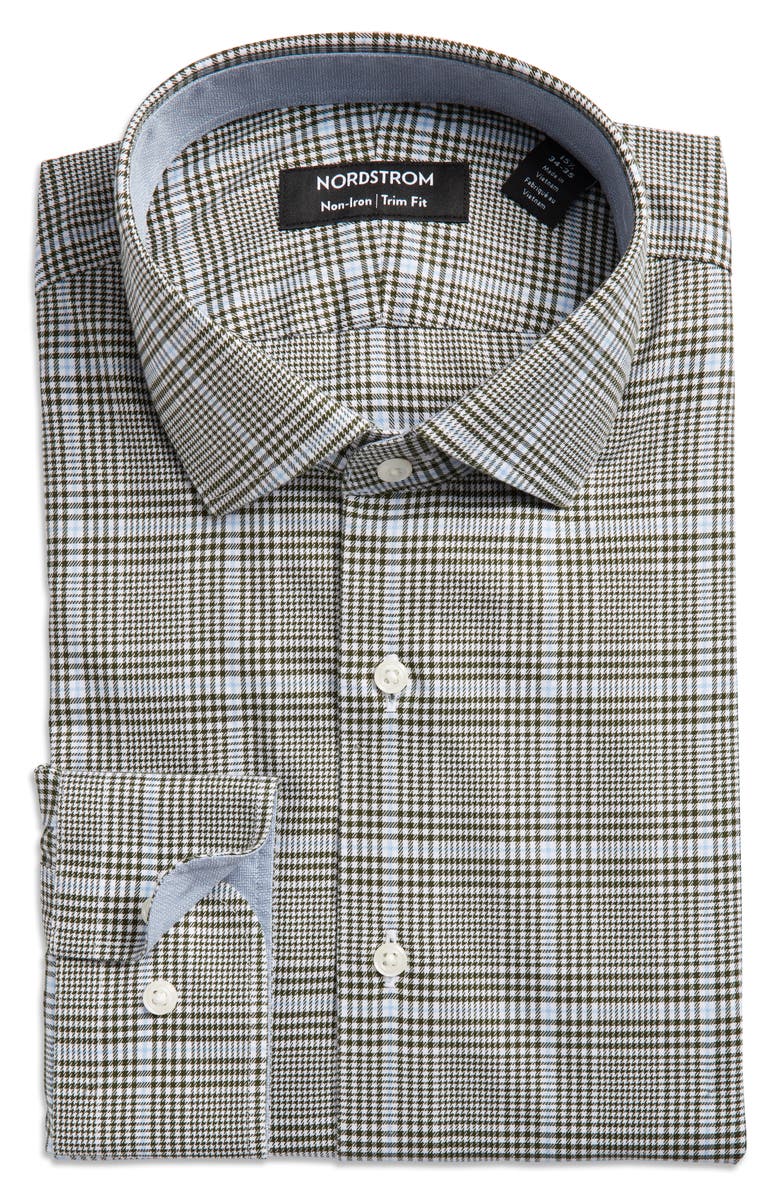 Nordstrom Trim Fit Glen Plaid Non-Iron Dress Shirt, Alternate, color,