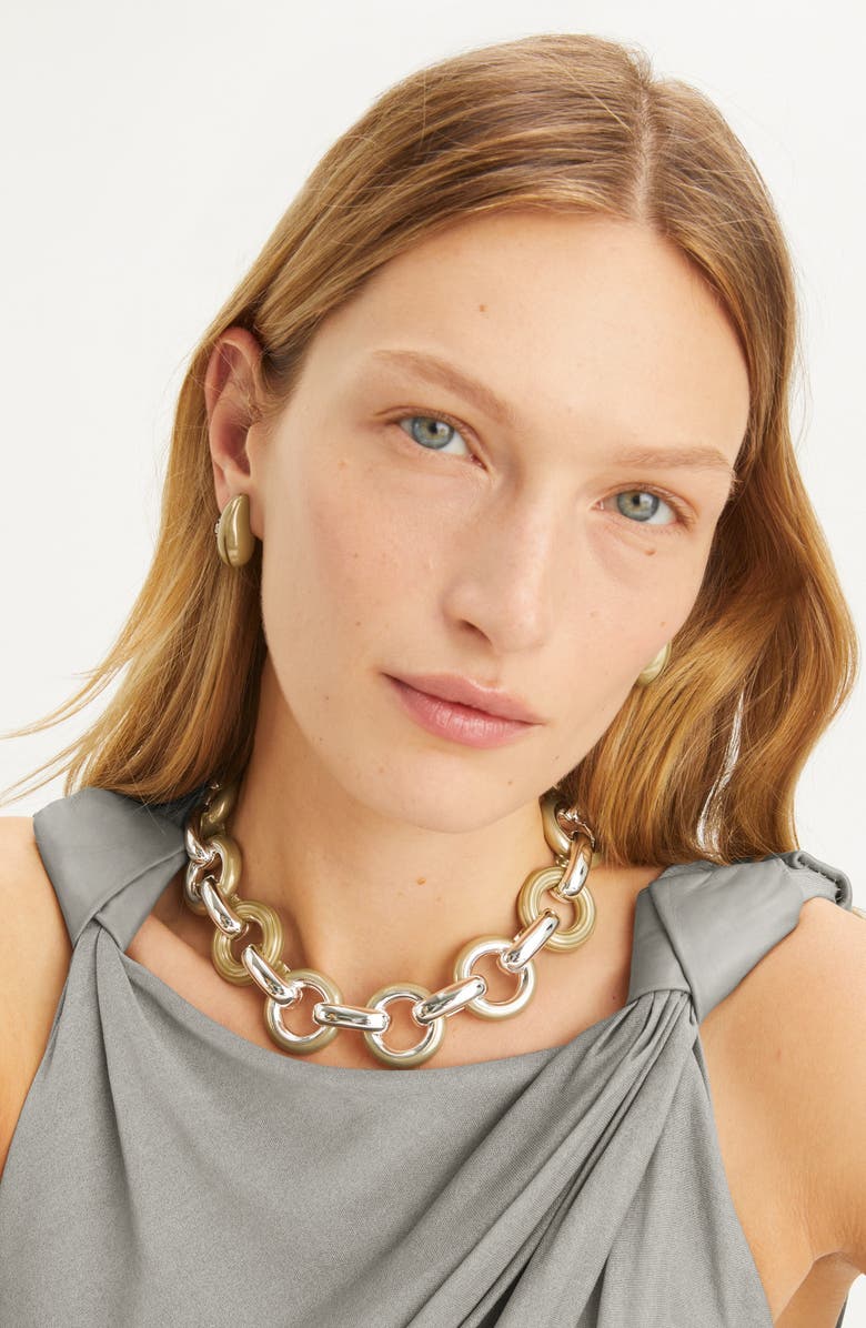 Tory Burch Donut Link Necklace, Alternate, color, Light Silver / Multi