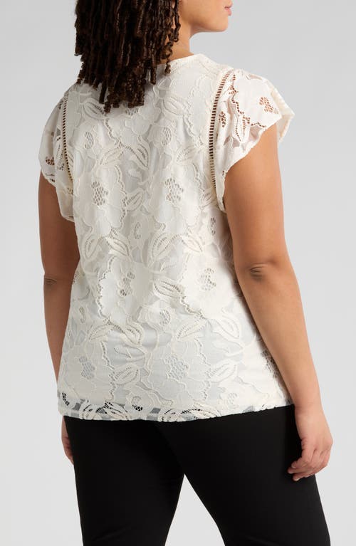 Anne Klein Flutter Sleeve Lace Top In White Dove