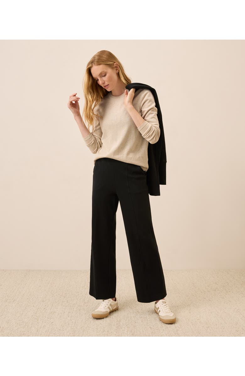 Pact Organic Cotton Airplane Pintuck Wide Leg Pant, Alternate, color, Black