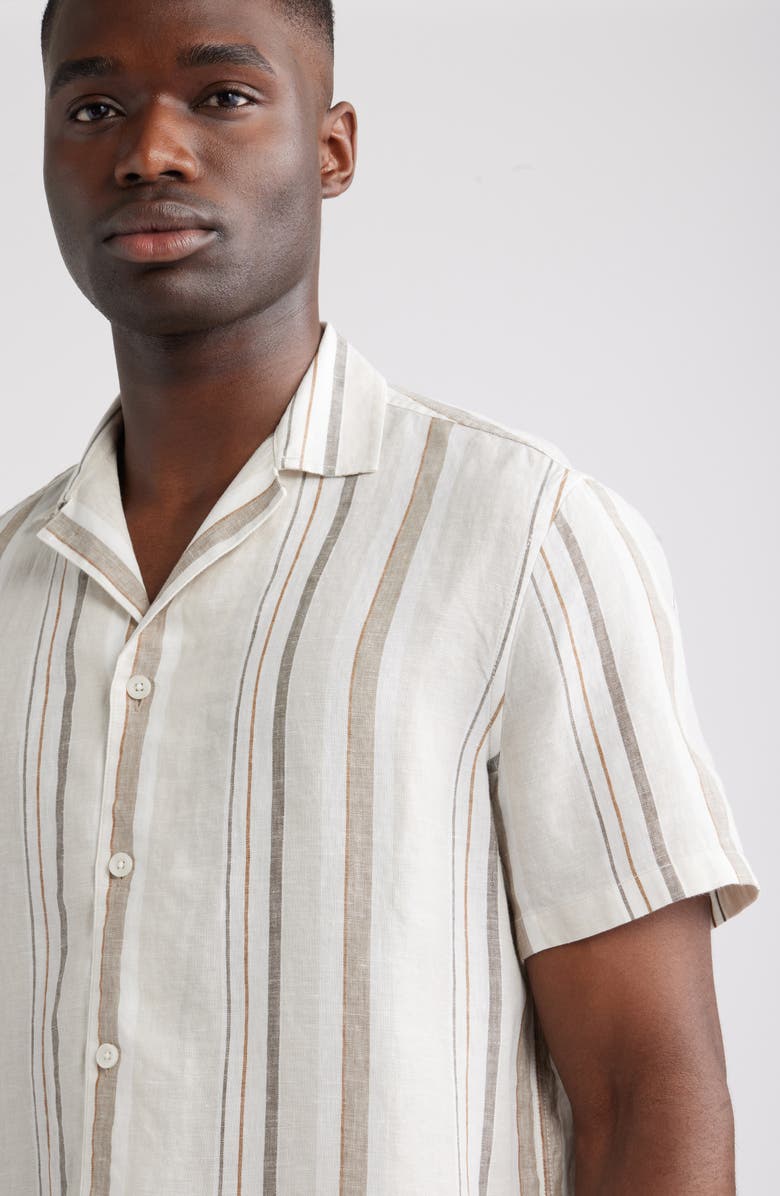 Nordstrom Stripe Linen Camp Shirt, Alternate, color, Beige Bruce Stripe