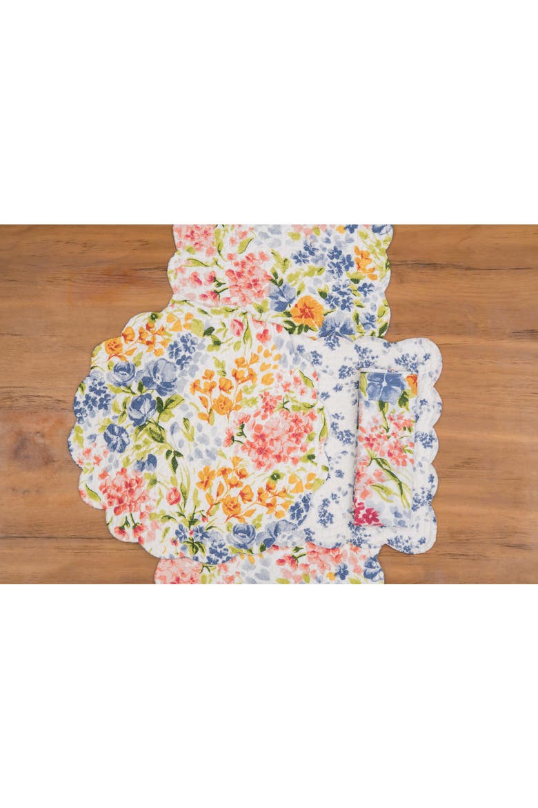 Florian Watercolor Flowers 100% Cotton Set of 6 Placemats 13" x 19", Alternate, color, Blue