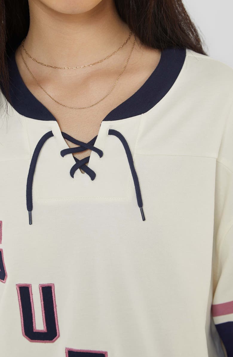 GUESS Go Hockey Jersey T-Shirt Dress, Alternate, color, Sandy Shore Multi