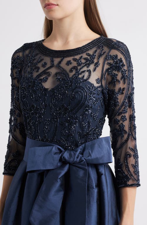 Pisarro Nights Beaded Illusion Neck Taffeta Cocktail Dress