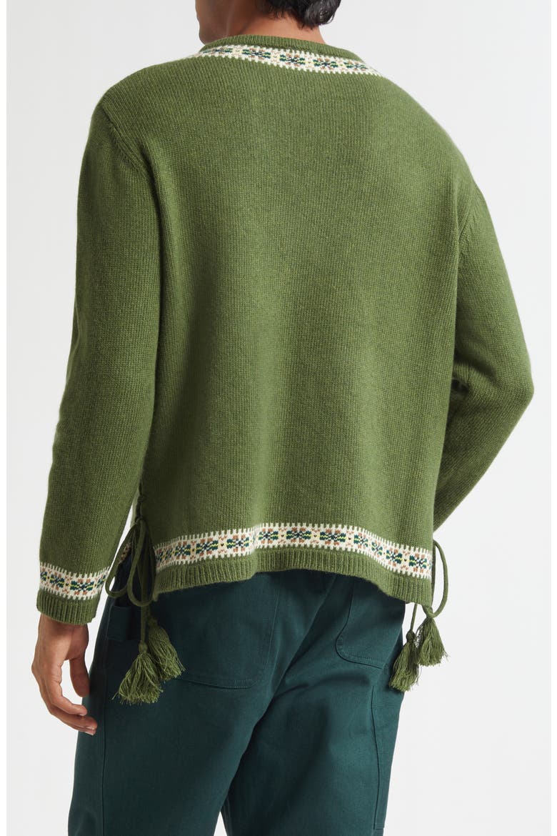 Moritz Tassel Trim Virgin Wool Sweater, Alternate, color, GREEN MULTI