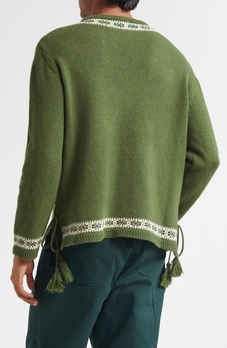 Bode Moritz Tassel Trim Virgin Wool Sweater, Alternate, color, Green Multi