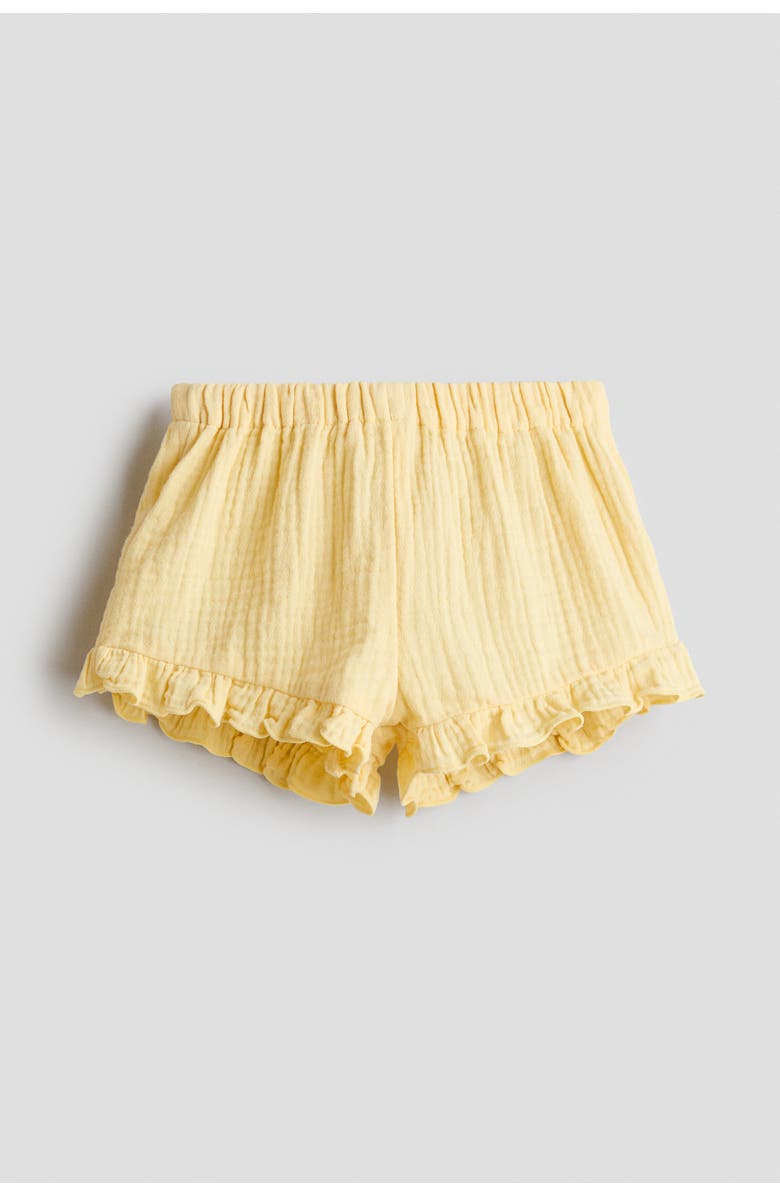 H&M Cotton Muslin Shorts, Main, color, Yellow