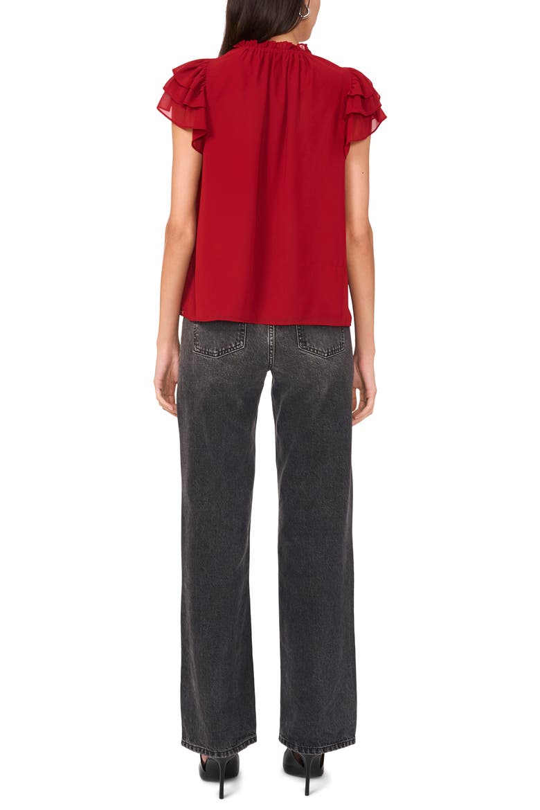 Ruffle Flutter Sleeve Top, Alternate, color, RED DAHLIA