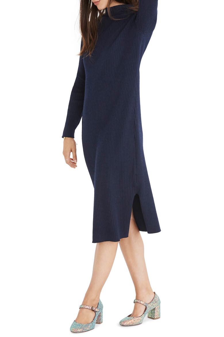Mock Neck Midi Sweater Dress, Alternate, color, NAVY