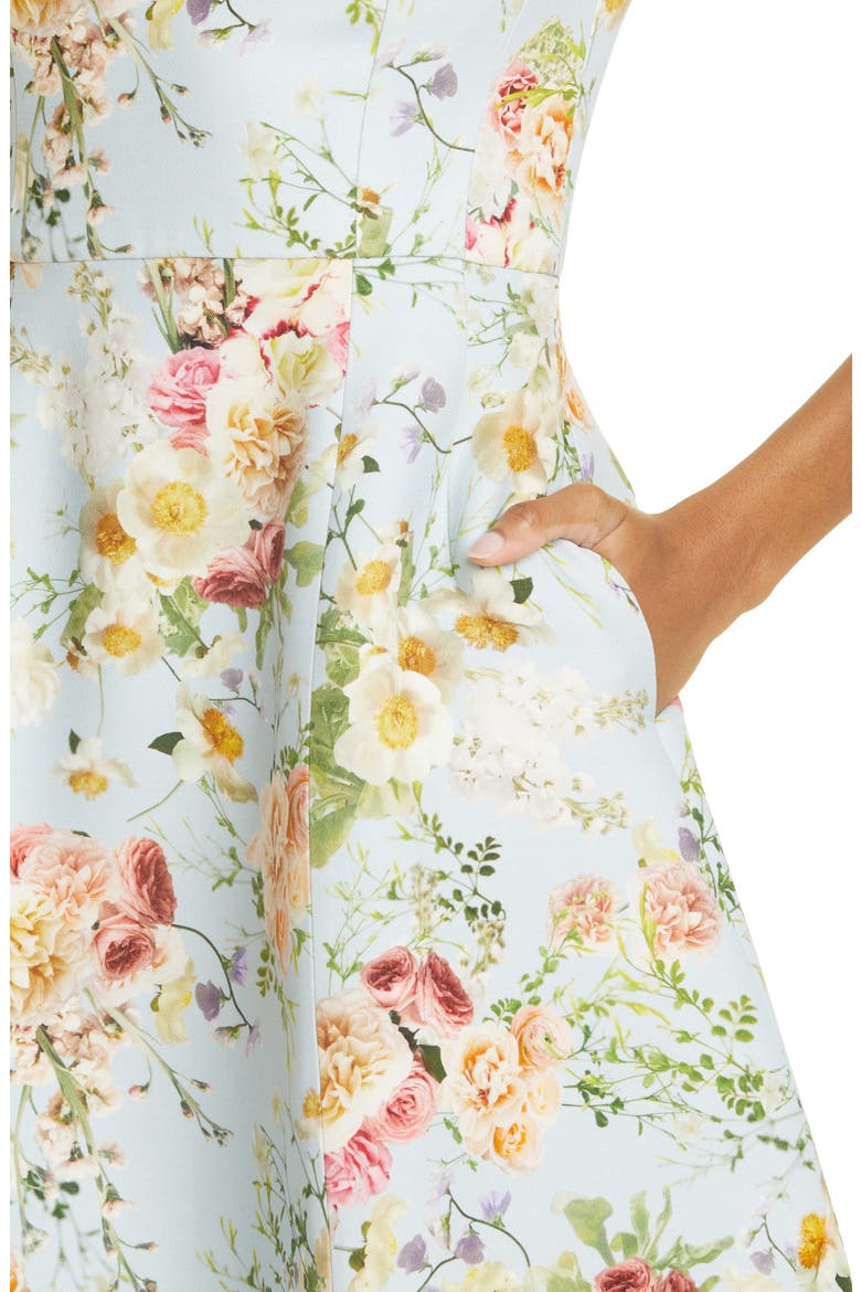 Eloise Floral Print Wool & Silk A-Line Dress, Alternate, color, PALE BLUE FLORAL