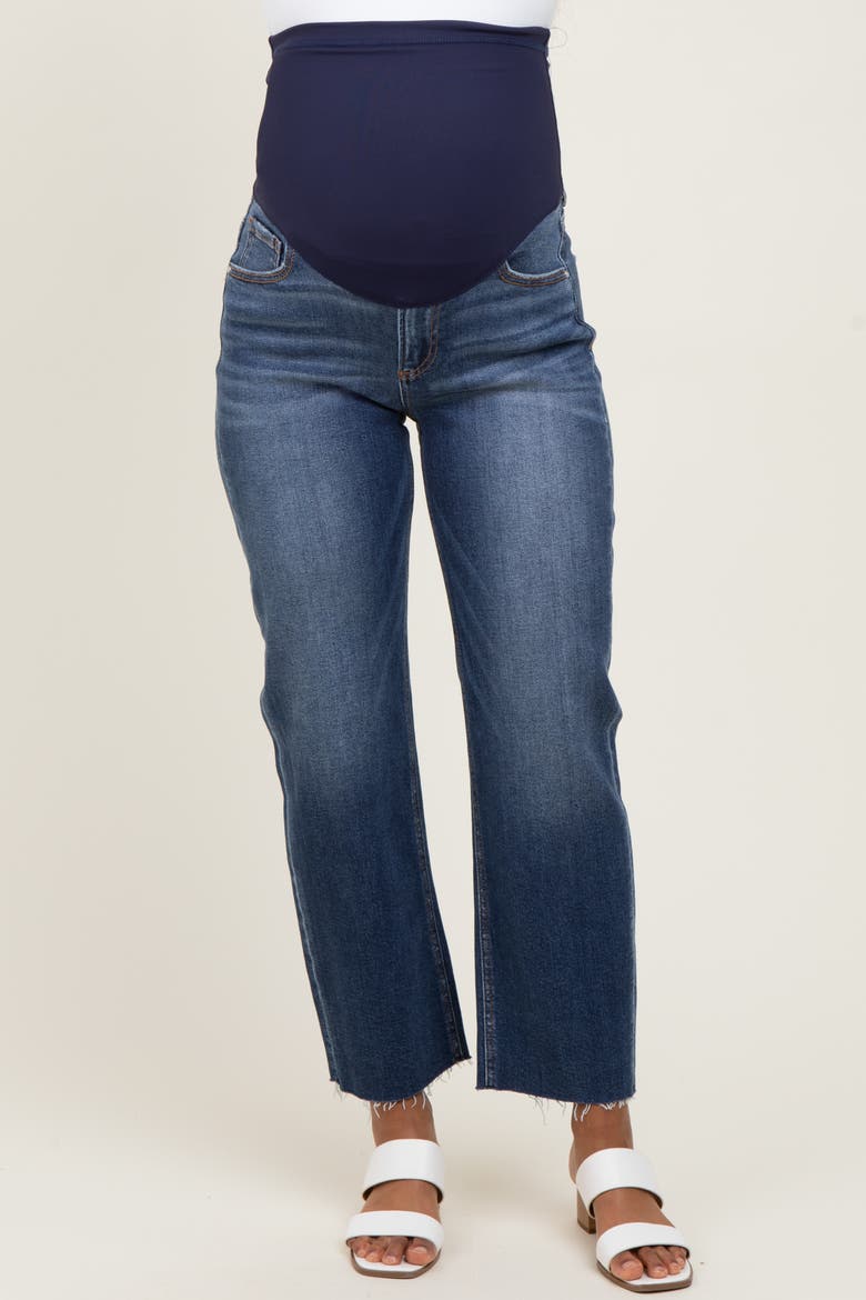 Raw Hem Ankle Straight Leg Maternity Jeans, Alternate, color, Navy Blue