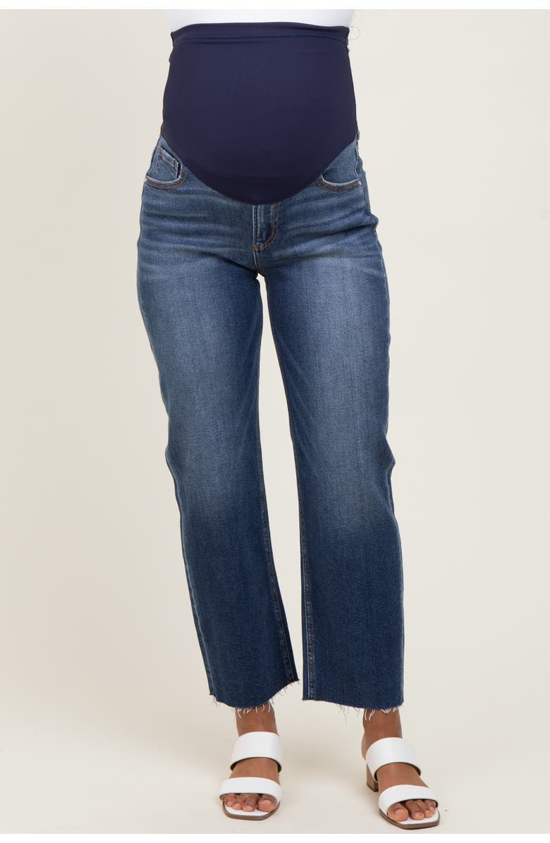 PinkBlush Raw Hem Ankle Straight Leg Maternity Jeans, Alternate, color, Navy Blue