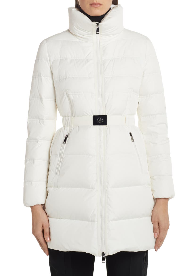 Accenteur Belted Quilted Down Puffer Coat, Main, color, WHITE