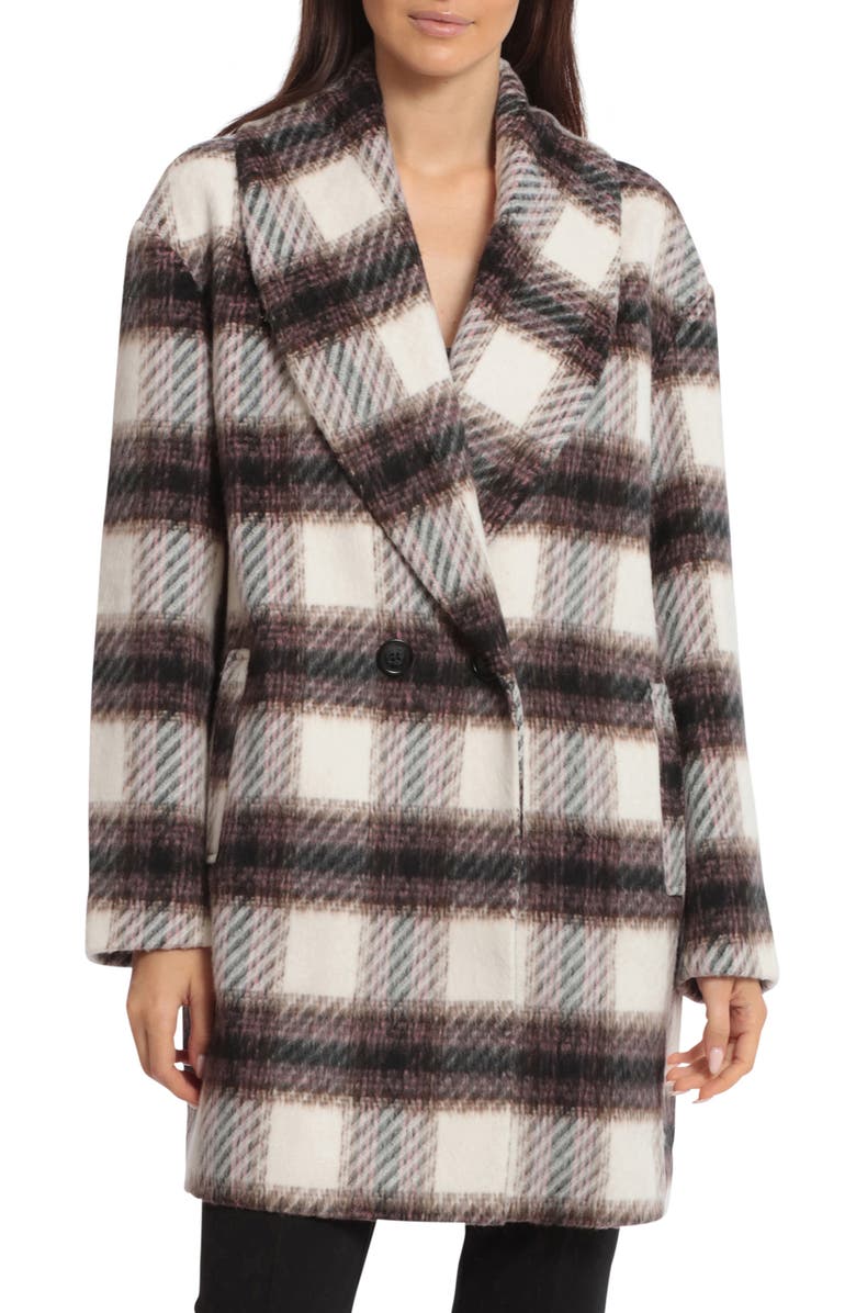 Avec Les Filles Plaid Shawl Collar Peacoat, Alternate, color,