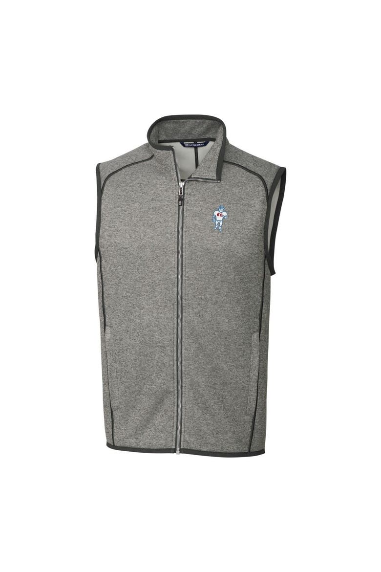 Men's Cutter & Buck Heather Gray Houston Oilers Throwback Logo Mainsail Sweater-Knit Full-Zip Vest, Alternate, color, Heather Gray