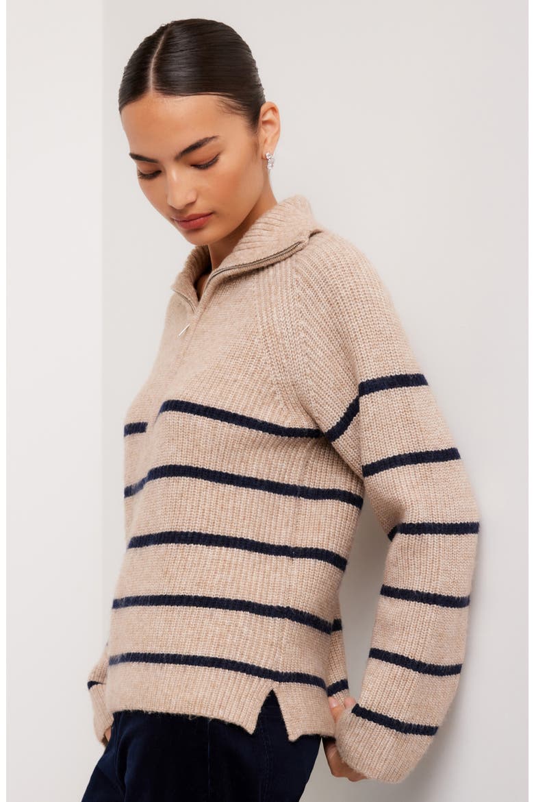 Stripe Half Zip Ribbed Sweater, Alternate, color, OATMEAL/ NAVY