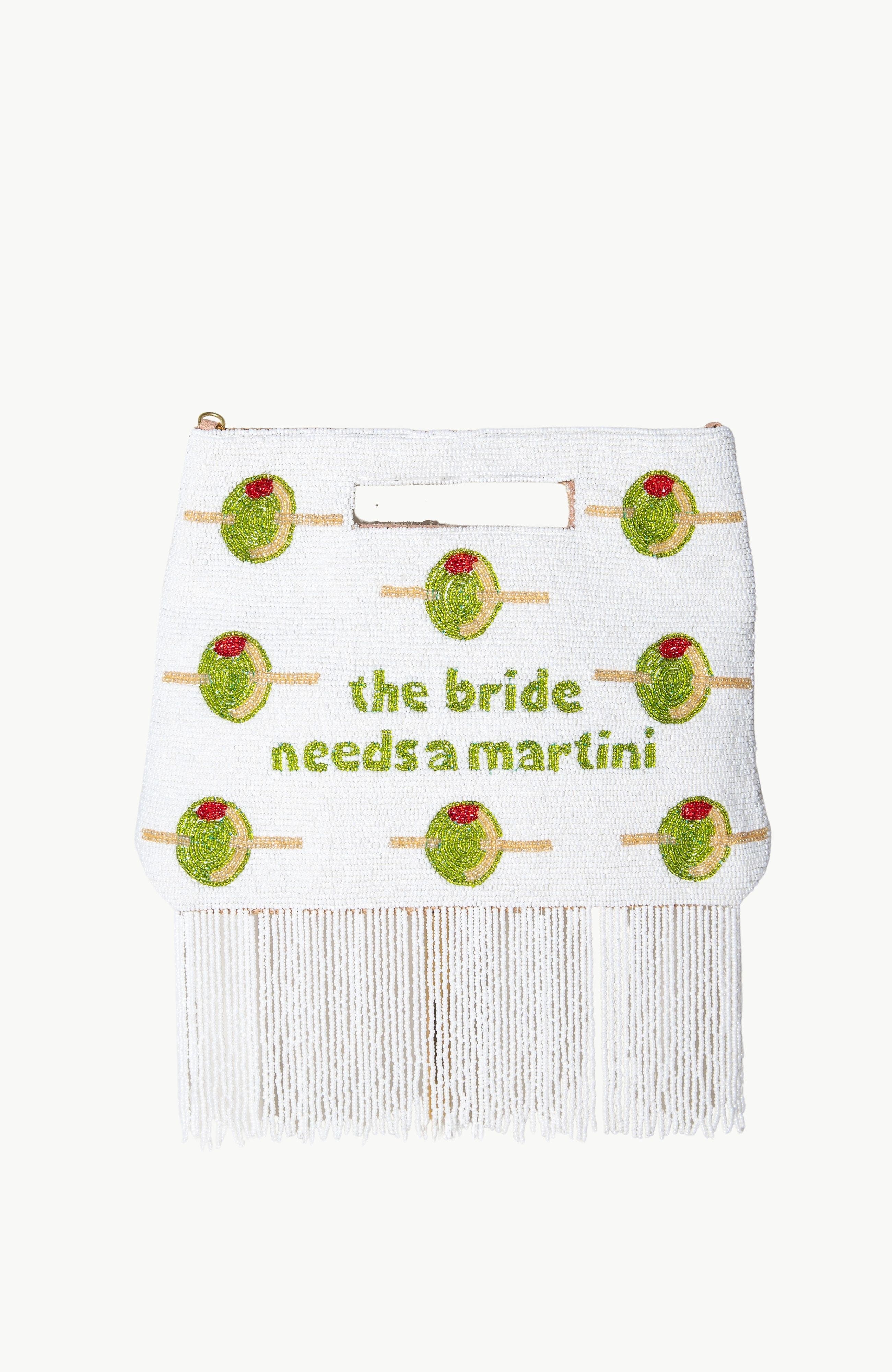 Island to East Side The Bride Needs a Martini Handle Pouch, Fringe, Main, color, White