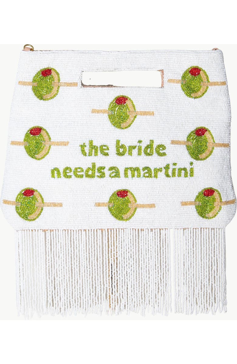 Island to East Side The Bride Needs a Martini Handle Pouch, Fringe, Main, color, White