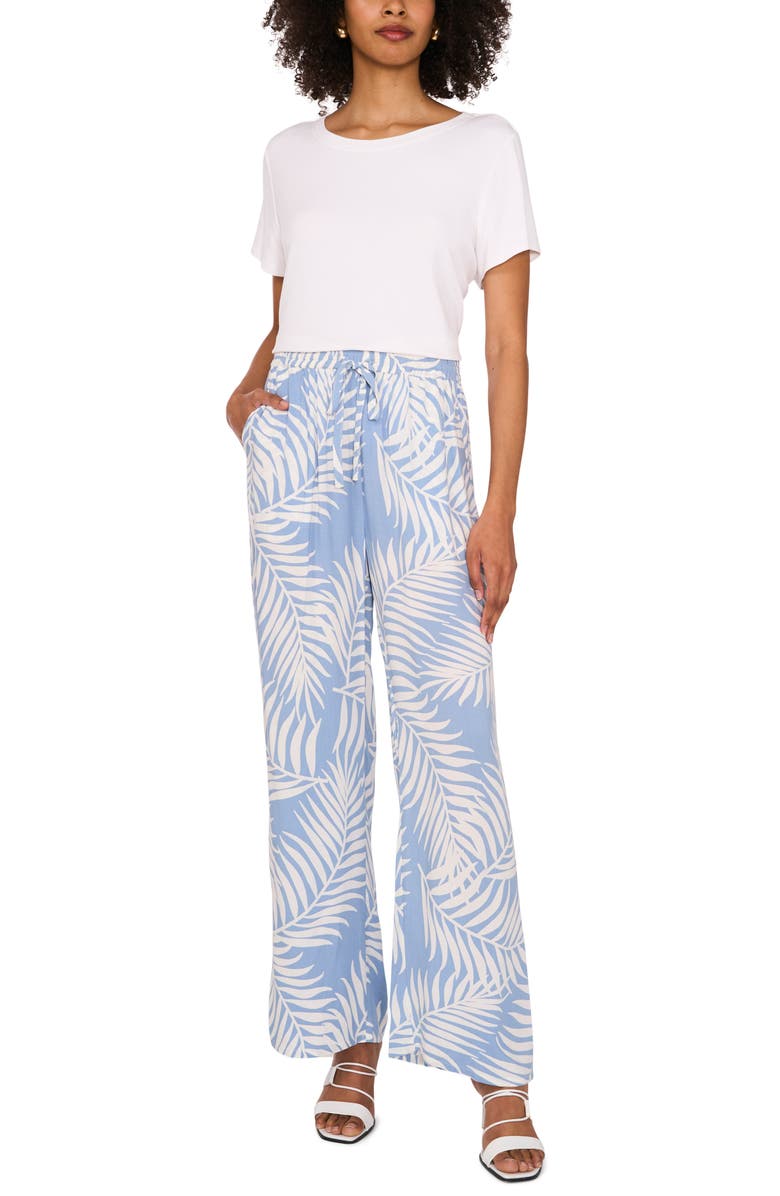 Vince Camuto Palm Print Wide Leg Drawstring Pants, Alternate, color, 