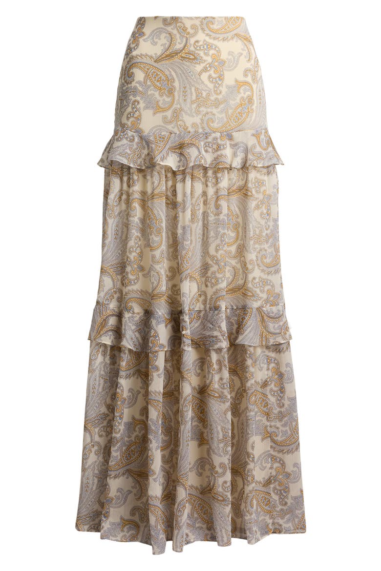 Paisley Ruffle Tiered Maxi Skirt, Alternate, color, CREAM/ MULTI