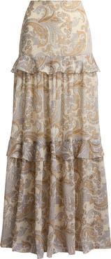 Lauren Ralph Lauren Paisley Ruffle Tiered Maxi Skirt